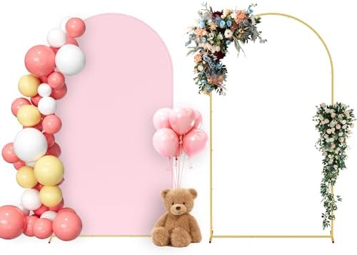 Arch Backdrop Stand and Cover Set, 7.2FT Metal Photo Balloon Arch Backdrop Stand for Wedding Birthday Party Baby