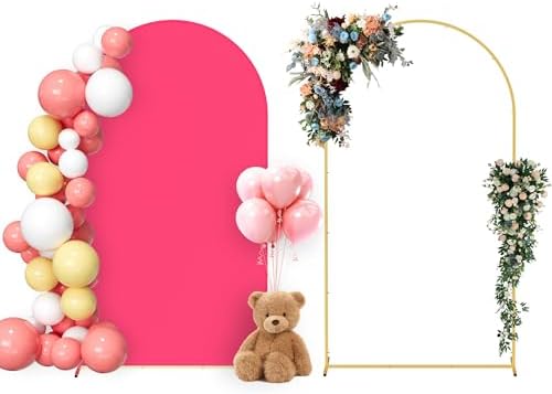 Arch Backdrop Stand and Cover Set, 7.2FT Metal Photo Balloon Arch Backdrop Stand for Wedding Birthday Party Baby