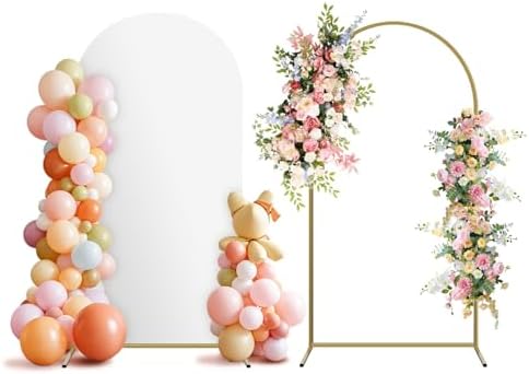 Arch Backdrop Stand and Cover Set, Metal Balloon Arch Backdrop 6.6ft, Gold Arched Stand Frame for Wedding