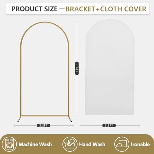 Arch Backdrop Stand and Cover Set, Metal Balloon Arch Backdrop 6.6ft, Gold Arched Stand Frame for Wedding, alternate view 3