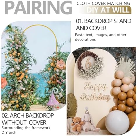 Arch Backdrop Stand and Cover Set, Metal Balloon Arch Backdrop 6.6ft, Gold Arched Stand Frame for Wedding, alternate view 6