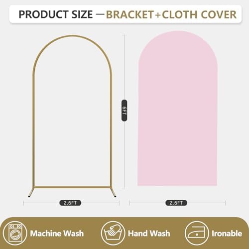 Arch Backdrop Stand and Cover Set, Metal Balloon Arch Backdrop 6ft, Gold Arched Stand Frame for Wedding, alternate view 3