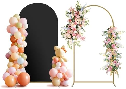 Arch Backdrop Stand and Cover Set, Metal Balloon Arch Backdrop 6ft, Gold Arched Stand Frame for Wedding