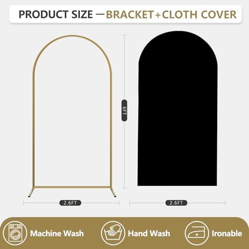 Arch Backdrop Stand and Cover Set, Metal Balloon Arch Backdrop 6ft, Gold Arched Stand Frame for Wedding, alternate view 3