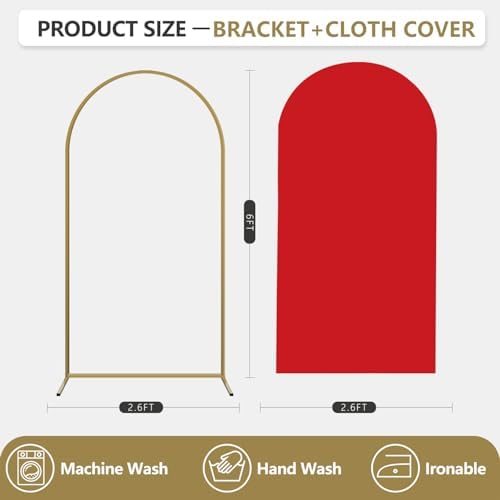 Arch Backdrop Stand and Cover Set, Metal Balloon Arch Backdrop 6ft, Gold Arched Stand Frame for Wedding, alternate view 3
