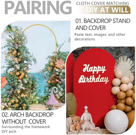 Arch Backdrop Stand and Cover Set, Metal Balloon Arch Backdrop 6ft, Gold Arched Stand Frame for Wedding, alternate view 6