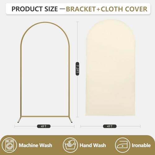 Arch Backdrop Stand and Cover Set, Metal Balloon Arch Backdrop 7.2ft, Gold Arched Stand Frame for Wedding, alternate view 3