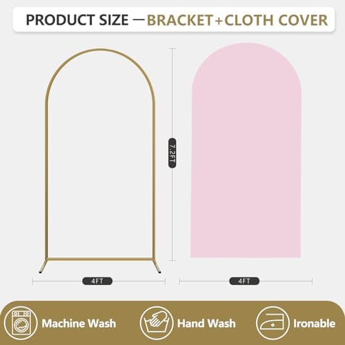 Arch Backdrop Stand and Cover Set, Metal Balloon Arch Backdrop 7.2ft, Gold Arched Stand Frame for Wedding, alternate view 3
