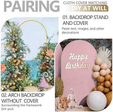 Arch Backdrop Stand and Cover Set, Metal Balloon Arch Backdrop 7.2ft, Gold Arched Stand Frame for Wedding, alternate view 6