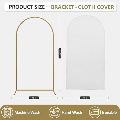 Arch Backdrop Stand and Cover Set, Metal Balloon Arch Backdrop 7.2ft, Gold Arched Stand Frame for Wedding, alternate view 3
