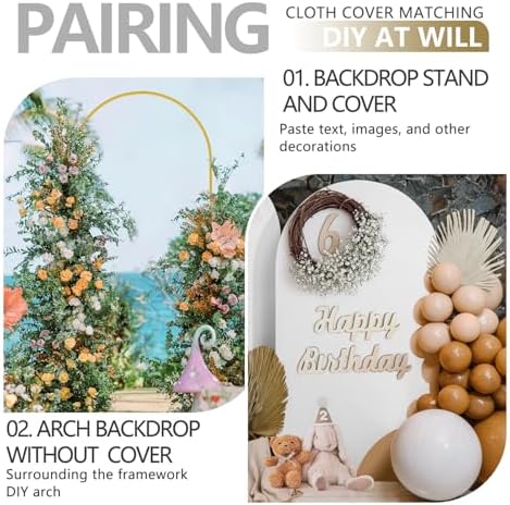 Arch Backdrop Stand and Cover Set, Metal Balloon Arch Backdrop 7.2ft, Gold Arched Stand Frame for Wedding, alternate view 6