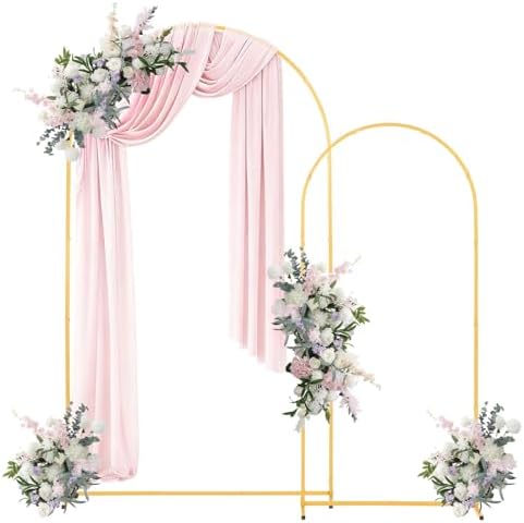 Arch Backdrop Stand, Set of 2, 7.2 ft and 6 ft, Stable Structure, Easy Assembly, Gold Metal Arch Backdrop Stand