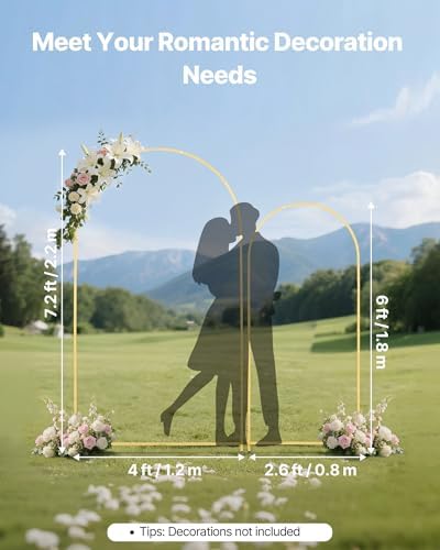 Arch Backdrop Stand, Set of 2, 7.2 ft and 6 ft, Stable Structure, Easy Assembly, Gold Metal Arch Backdrop Stand, alternate