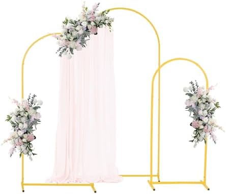 Arch Backdrop Stand, Set of 3, 6/5/4 ft, Stable Structure, Easy Assembly, Gold Metal Arch Backdrop Stand for