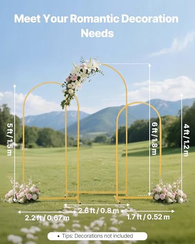 Arch Backdrop Stand, Set of 3, 6/5/4 ft, Stable Structure, Easy Assembly, Gold Metal Arch Backdrop Stand for, alternate view