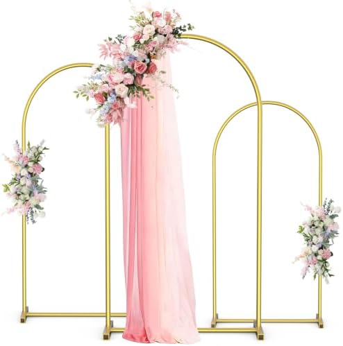Arch Backdrop Stand Set of 3 (7.2FT,6.6FT,6FT), Gold Arch Stand