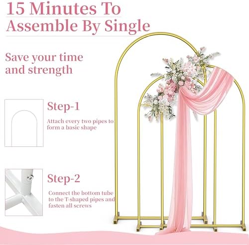 Arch Backdrop Stand Set of 3 (7.2FT,6.6FT,6FT), Gold Arch Stand, alternate view 5
