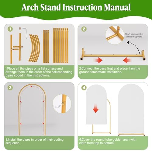 Arch Backdrop Stand with Cover Set 2-Pack - 7.2FT 6FT Gold Metal, alternate view 6
