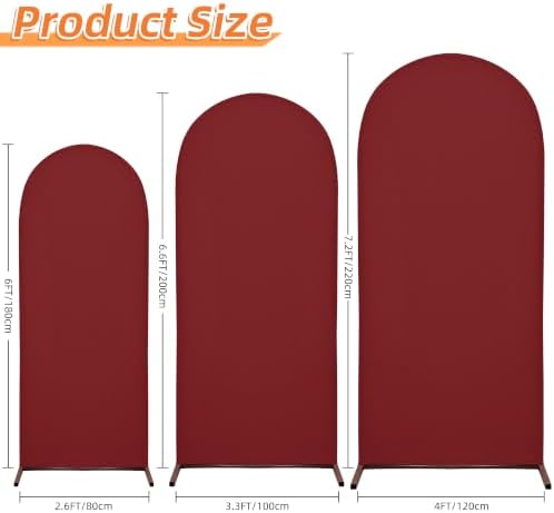 Arch Covers, Red Arch Backdrop Cover Set of 3, Cover Only in 7.2FT+6.6FT+6FT in Red, alternate view 3