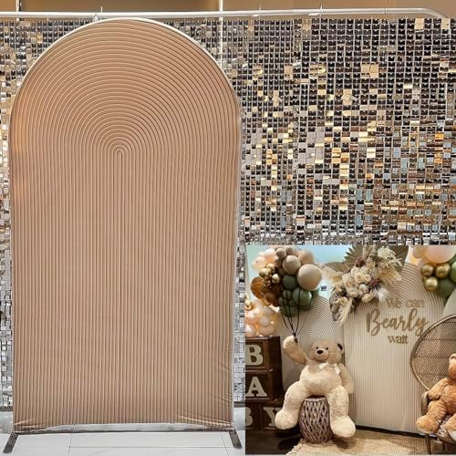 Arch Fabric Backdrop Covers Wedding Ripples Beige Color Arched 6ft Stand Covers Stretchy Background for Birthday, alternate