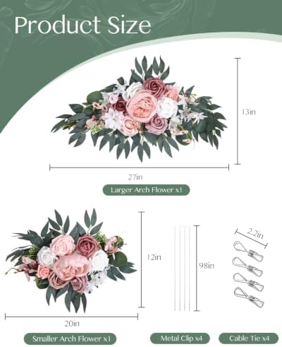 Arch Flowers Kit 2 Pack, Artificial Wedding Arch Decor, Silk Floral Swag, alternate view 3
