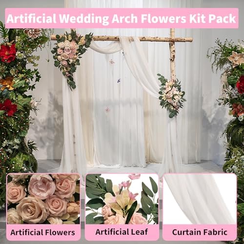 Arch Flowers with Drapes Kit (Pack of 3) - Includes 2Pcs Artificial Flower Arch Decor & 1Pcs Drapes, for Wedding, alternate