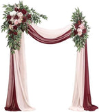 Arch Flowers with Drapes Kit (Pack of 4) - 2pcs Artificial Burgundy & Blush Floral Swag Arrangement with 2pcs