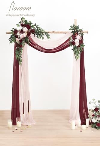 Arch Flowers with Drapes Kit (Pack of 4) - 2pcs Artificial Burgundy & Blush Floral Swag Arrangement with 2pcs, alternate view