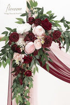 Arch Flowers with Drapes Kit (Pack of 4) - 2pcs Artificial Burgundy & Blush Floral Swag Arrangement with 2pcs, alternate view