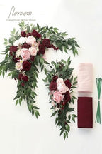 Arch Flowers with Drapes Kit (Pack of 4) - 2pcs Artificial Burgundy & Blush Floral Swag Arrangement with 2pcs, alternate view