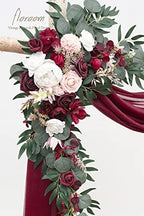 Arch Flowers with Drapes Kit (Pack of 4) - 2pcs Artificial Burgundy Floral Swag Arrangement with 2pcs Draping, alternate view