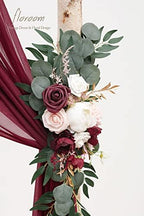 Arch Flowers with Drapes Kit (Pack of 4) - 2pcs Artificial Burgundy Floral Swag Arrangement with 2pcs Draping, alternate view