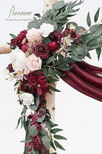 Arch Flowers with Drapes Kit (Pack of 4) - 2pcs Artificial Burgundy Floral Swag Arrangement with 2pcs Draping, alternate view