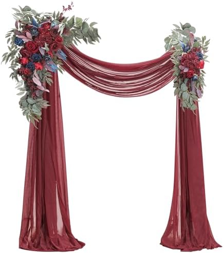 Arch Flowers with Drapes Kit (Pack of 4) - 2pcs Artificial Burgundy & Navy Blue Floral Swag Arrangement with
