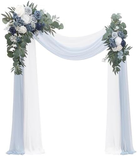 Arch Flowers with Drapes Kit (Pack of 4) - 2pcs Artificial Dusty Blue & Navy Blue Floral Swag Arrangement with