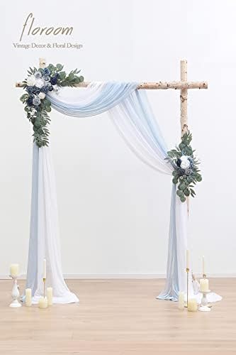 Arch Flowers with Drapes Kit (Pack of 4) - 2pcs Artificial Dusty Blue & Navy Blue Floral Swag Arrangement with, alternate