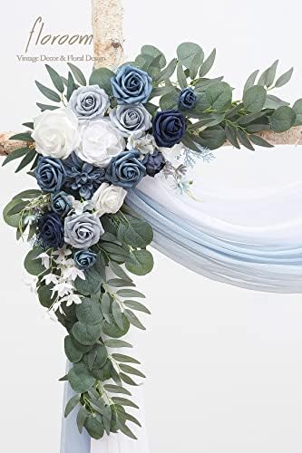 Arch Flowers with Drapes Kit (Pack of 4) - 2pcs Artificial Dusty Blue & Navy Blue Floral Swag Arrangement with, alternate