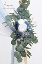 Arch Flowers with Drapes Kit (Pack of 4) - 2pcs Artificial Dusty Blue & Navy Blue Floral Swag Arrangement with, alternate