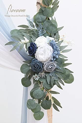 Arch Flowers with Drapes Kit (Pack of 4) - 2pcs Artificial Dusty Blue & Navy Blue Floral Swag Arrangement with, alternate