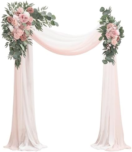 Arch Flowers with Drapes Kit (Pack of 4) - 2pcs Artificial Dusty Rose & Blush Floral Swag Arrangement with 2pcs