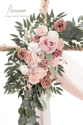 Arch Flowers with Drapes Kit (Pack of 4) - 2pcs Artificial Dusty Rose & Blush Floral Swag Arrangement with 2pcs, alternate