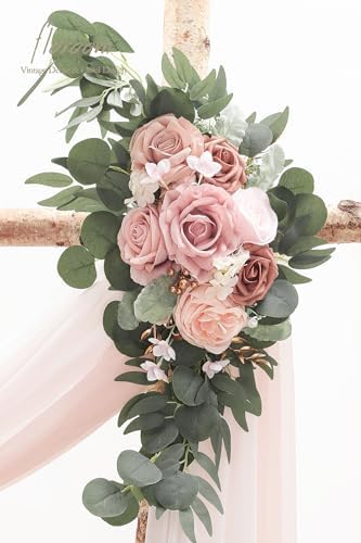 Arch Flowers with Drapes Kit (Pack of 4) - 2pcs Artificial Dusty Rose & Blush Floral Swag Arrangement with 2pcs, alternate