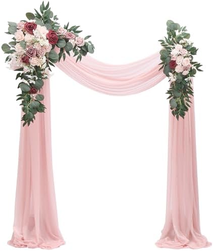 Arch Flowers with Drapes Kit (Pack of 4) - 2pcs Artificial Dusty Rose & Burgundy Floral Swag Arrangement with