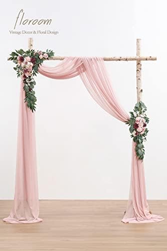 Arch Flowers with Drapes Kit (Pack of 4) - 2pcs Artificial Dusty Rose & Burgundy Floral Swag Arrangement with, alternate view