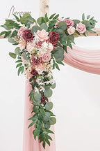 Arch Flowers with Drapes Kit (Pack of 4) - 2pcs Artificial Dusty Rose & Burgundy Floral Swag Arrangement with, alternate view