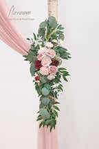 Arch Flowers with Drapes Kit (Pack of 4) - 2pcs Artificial Dusty Rose & Burgundy Floral Swag Arrangement with, alternate view