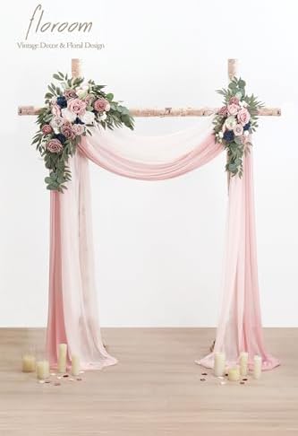 Arch Flowers with Drapes Kit (Pack of 4) - 2pcs Artificial Dusty Rose & Navy Blue Floral Swag Arrangement with, alternate