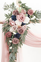 Arch Flowers with Drapes Kit (Pack of 4) - 2pcs Artificial Dusty Rose & Navy Blue Floral Swag Arrangement with, alternate