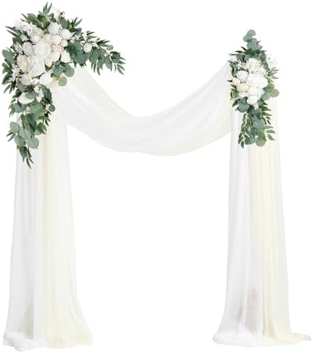 Arch Flowers with Drapes Kit (Pack of 4) - 2pcs Artificial Ivory & White Floral Swag Arrangement with 2pcs