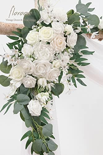 Arch Flowers with Drapes Kit (Pack of 4) - 2pcs Artificial Ivory & White Floral Swag Arrangement with 2pcs, alternate view 3